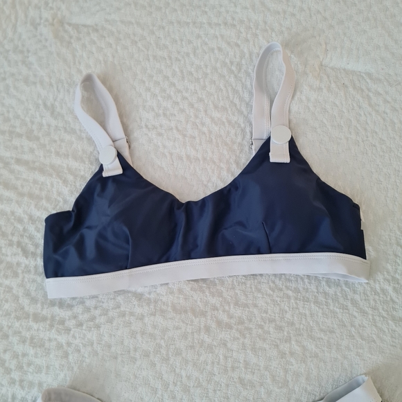 Navy White Cut Out Low Waist Bikini,Sporty Two Piece Swimsuit Women Sz, S - Picture 5 of 10